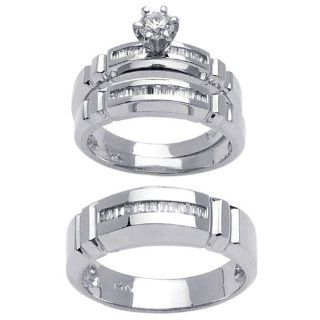 Trios Wedding Band With Comfort Fit 14K White Gold Can Also Be Made In Platinum or Other Colors 18K And 24K Is Also Available 0.55ct tw SI1 Clearity and H or I Color Jewelry