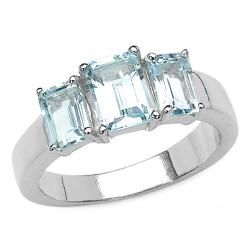 Malaika Sterling Silver Octagon cut Prong set Blue Topaz 3 stone Ring Malaika Gemstone Rings