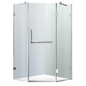 Vigo 34 in. x 73 in. Frameless Neo Angle Shower Enclosure in Chrome with Clear Glass without base VG6062CHCL36