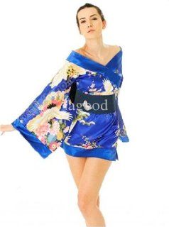 Yukata Japanese Kimono Lingerie Mini Silk Dress Costume   Blue   One Size   One Piece 