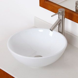 ELITE 41572659BN High Temperature Ceramic Bathroom Sink With Round Design and Brushed Nickel Finish Faucet Combo Elite Bathroom Sinks