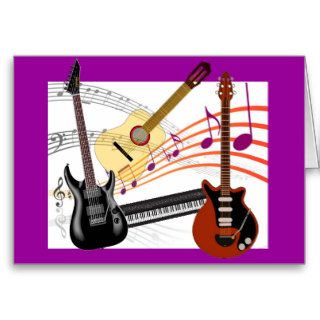 Cool Guitars Keyboard and Music Notes Birthday Greeting Card