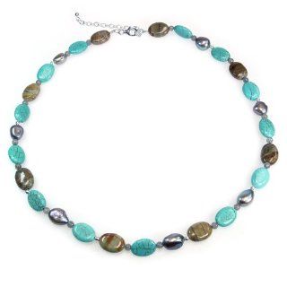 Jasper, Labradorite & Turquoise 925 Sterling Silver 18.5 21 Bead Necklace Jewelry