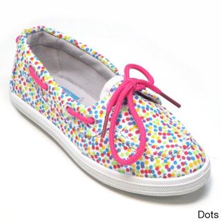 Blue Kids 'Boaty Disco' Printed Fabric Boat Shoes Blue Slip ons