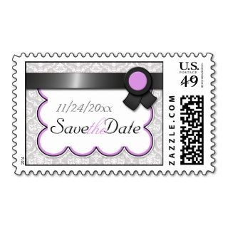 Purple & Gray Damask Save the Date Postage Stamps
