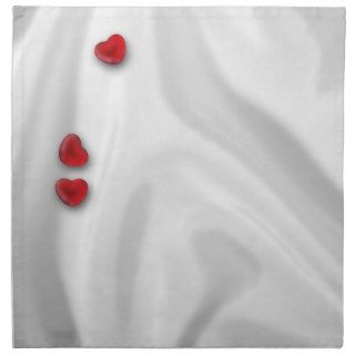 White Silk and Hearts Cloth Napkins