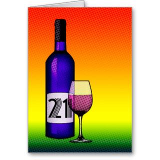 21st birthday  halftone wine bottle and glass cards