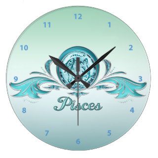 Pisces Fish Aquamarine & Silver Jewels Clock