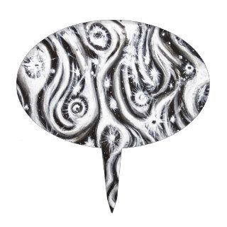 Abstract Spiral Galaxies (surrealism pattern) Oval Cake Pick