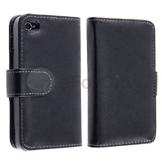 Black Leather Pouch Case Cover w/ Credit Card Wallet for Apple Iphone 4 G 4s USA Cell Phones & Accessories