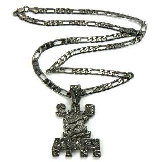 Hip Hop Hematite Rhinestone SOD Money Gang Pendant Figaro Chain Necklace MSP268HE Jewelry