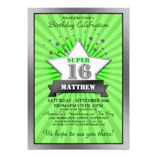 Super Sixteen Starburst Green Party Invitation