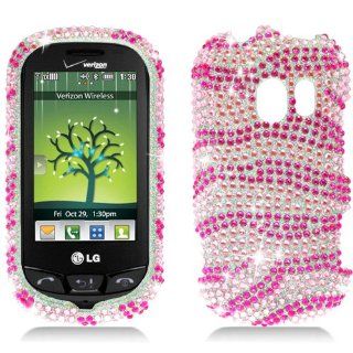 Hard Plastic Snap on Cover Fits LG VN271 AN271 UN271 Extravert Hot Pink Zebra Full Diamond T Mobile Cell Phones & Accessories