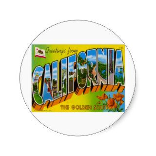 Greetings California CA Round Stickers