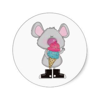 cute mouse with ice cream cone round stickers