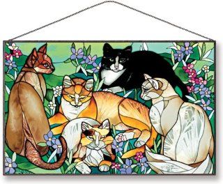 Joan Baker Designs AP302 Tiffany Cats Glass Art Panel, 16 by 10 Inch   Suncatchers