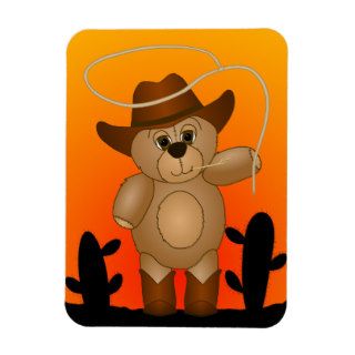 Cute Western Cowboy Teddy Bear Cartoon Mascot Rectangular Magnet