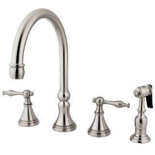 Kingston Brass KS2798NLBS Governor Widespread Kitchen Faucet with Metal Lever Handles and Brass Side Spray, Satin Nickel   Touch On Kitchen Sink Faucets  