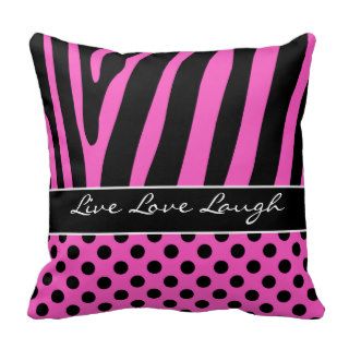 Jumbo Pink Black Zebra Stripe Polka Dots Pillow