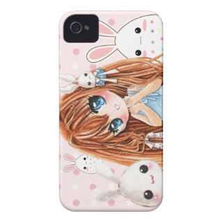 Cute chibi girl with kawaii bunnies Case Mate iPhone 4 case