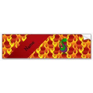 Personalized name green dragon flames bumper sticker