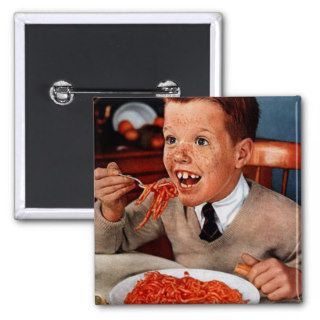 Vintage Retro Kitsch Ginger Boy Eats Spaghetti AD Pins