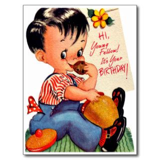Little Boy in Cookie Jar   Retro Happy Birthday Postcards