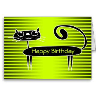 Funny Cat Birthday Card Green