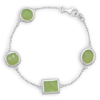 Chunky Green Prehnite Bracelet with Round, Rectangle, Square and Oval Stones Sterling Silver Link Bracelets Jewelry