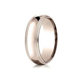 14K Rose Gold 7mm Slightly Domed Standard Comfort Fit Ring with Double Milgrain Size 5 Jewelry