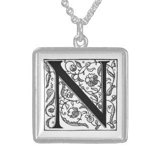 Vintage Letter N Monogram Black White "N" Initials Necklace