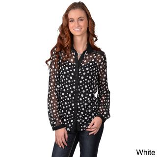 Journee Collection Junior's Polka Dot Long Sleeve Button up Chiffon Blouse Journee Collection Juniors' Tops