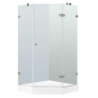 Vigo 42 in. x 78 in. Frameless Neo Angle Shower Enclosure in Brushed Nickel with Clear Glass and Base VG6061BNCL42W
