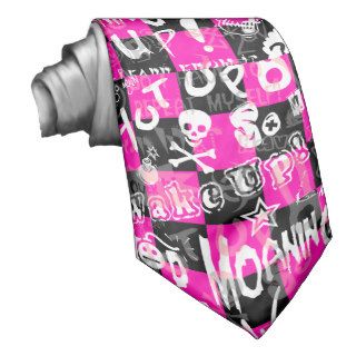 Emo Scene Pink Check Graffiti Neck Tie