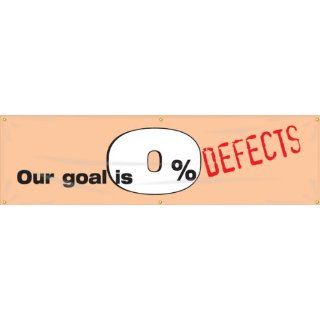 Accuform Signs MBR926 Reinforced Vinyl Motivational Safety Banner "Our Goal Is 0% DEFECTS" with Metal Grommets, 28" Width x 8' Length, Red/White/Black on Orange Industrial Warning Signs