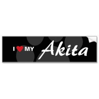 I Love (Heart) My Akita Paw Print Bumper Stickers