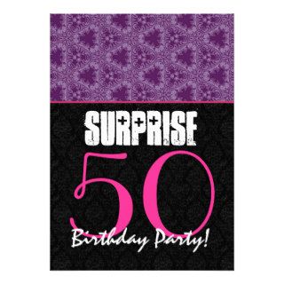 SURPRISE 50th Birthday Purple Pattern Template Invitations