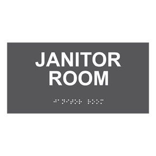 ADA Janitor Room Braille Sign RSME 377 WHTonCHGRY Wayfinding  Business And Store Signs 