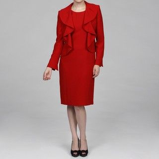 Kasper Women's Crimson 2 piece Ruffle Collar Dress Suit Kasper Dress Suits