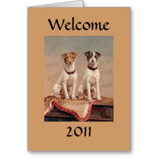 Vintage Victorian Dogs New Year Wishes Greeting Ca Card