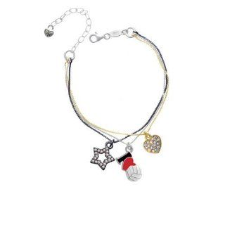 I Love Volleyball   Red Heart   RockStar Tri Color Charm Bracelet Delight Jewelry