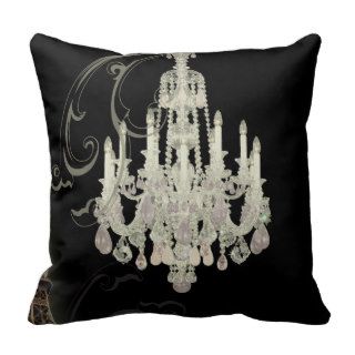 black white Chandelier vintage paris decor Pillow