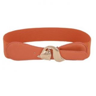 Lady Animal Fox Design Press Buckle Faux Leather Elastic Waist Belt Orange Apparel Belts