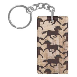 Country Western Horses on Barn Wood Cowboy Gifts Acrylic Key Chains