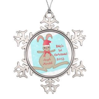 Cartoon Bunny Rabbit Baby First Christmas (Xmas) Ornaments
