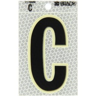Brady 3010 C 3 1/2" Height, 2 1/2" Width, B 309 High Intensity Prismatic Reflective Sheeting, Black And Silver Color Glow In The Dark/Ultra Reflective Letter, Legend "C" (Pack Of 10) Industrial Warning Signs Industrial & Scientifi