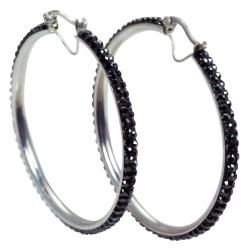 Sterling Silver Hematite Crystal Hoop Earrings Crystal, Glass & Bead Earrings