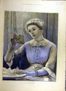 1884 Letter From Him Walker Lady Fine Art Old Print  