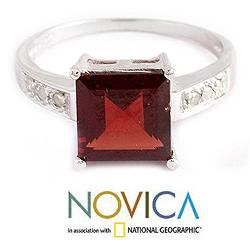 Sterling Silver 'Scarlet Sparkle' Diamond Accent Garnet Ring (India) Novica Rings