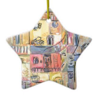 Painting of old city christmas ornaments